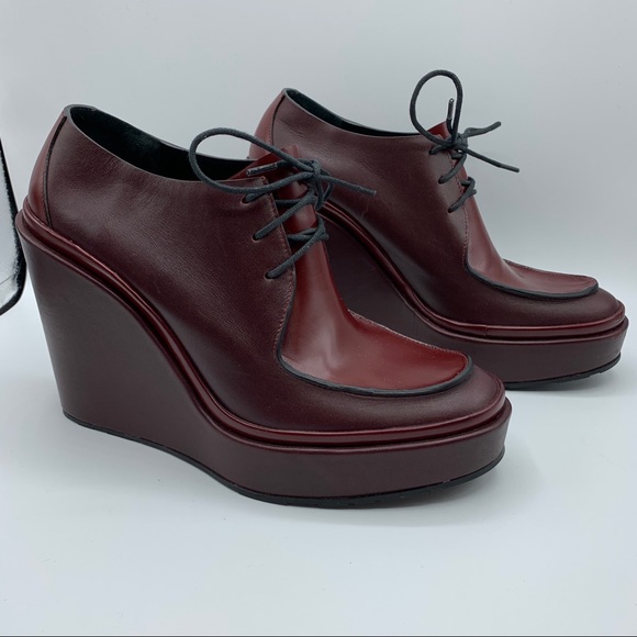 Jil Sander Shoes - Jil Sander Lace Up Leather Oxford Wedge Bootie